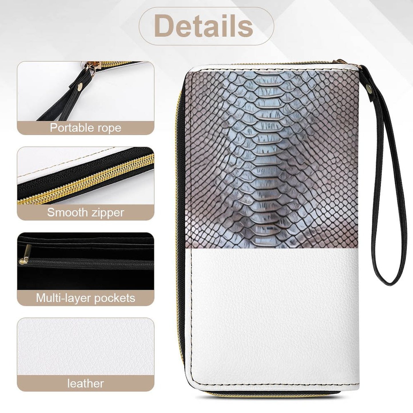Leather Wallet with Wristlet Strap (2 Pictures on 2 Sides)