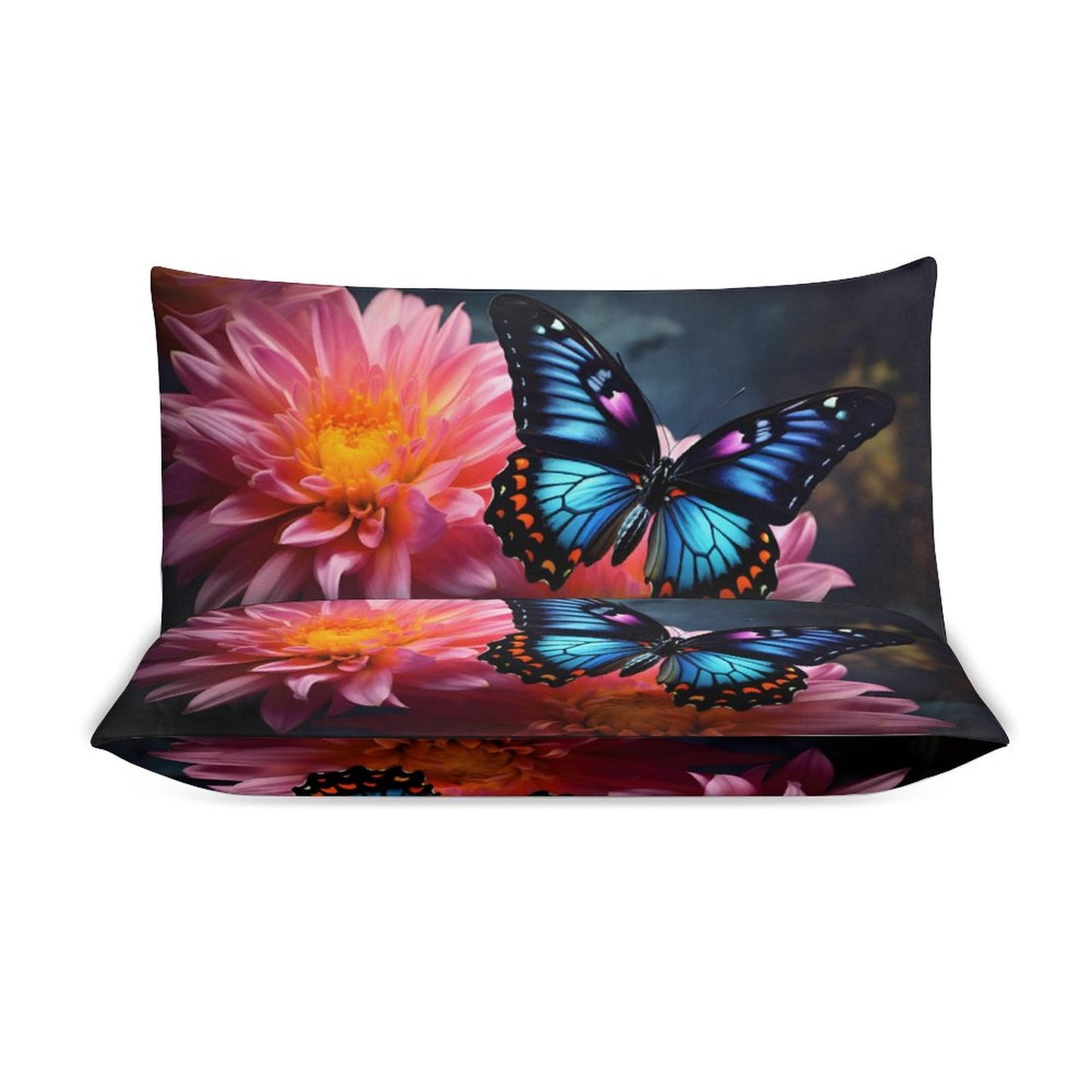 BLUE BUTTERFLY 3-Piece Bedding Set-86"×70"/ 218×177cm TWIN SIZE (Dual-sided Printing)