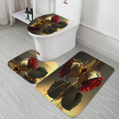 ROSE IN GOLD Coral Velvet Restroom Rug Set of 3-15.7"x23.6"/ 40x60cm
