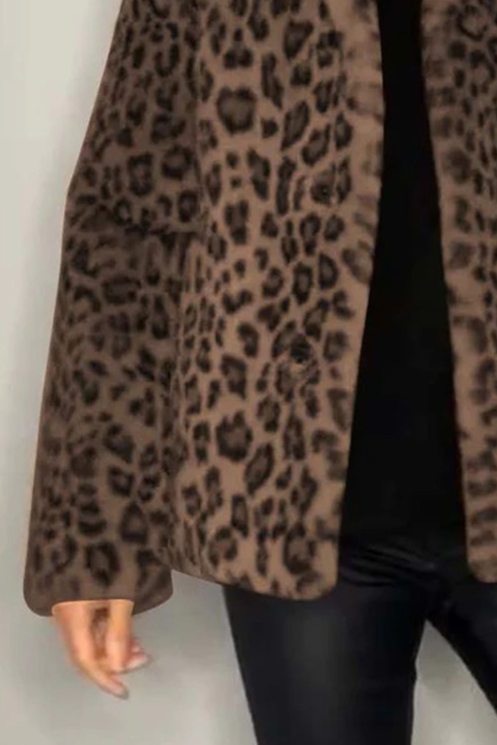 Full Size Leopard Fur Collared Neck Long Sleeve Coat (camel/grey/blue/cerise or red/pink)-SMALL-3XL