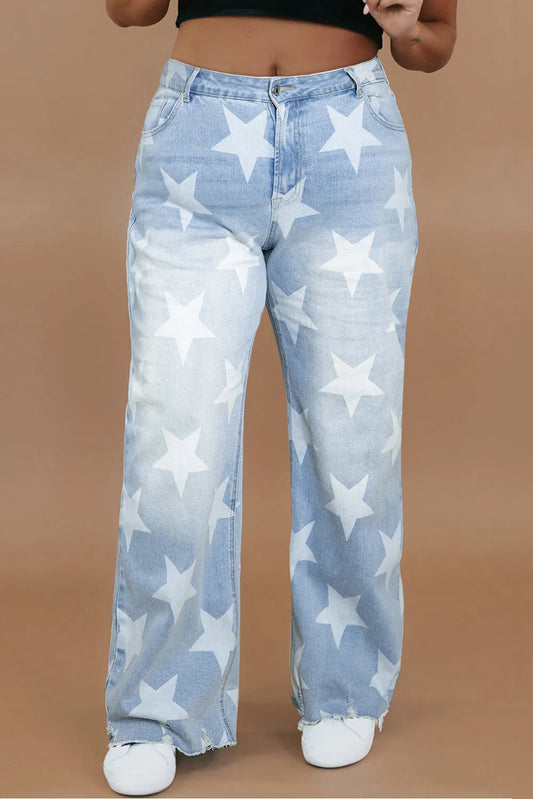 Plus Size Star Straight Leg Jeans with Pockets-1XL-4XL