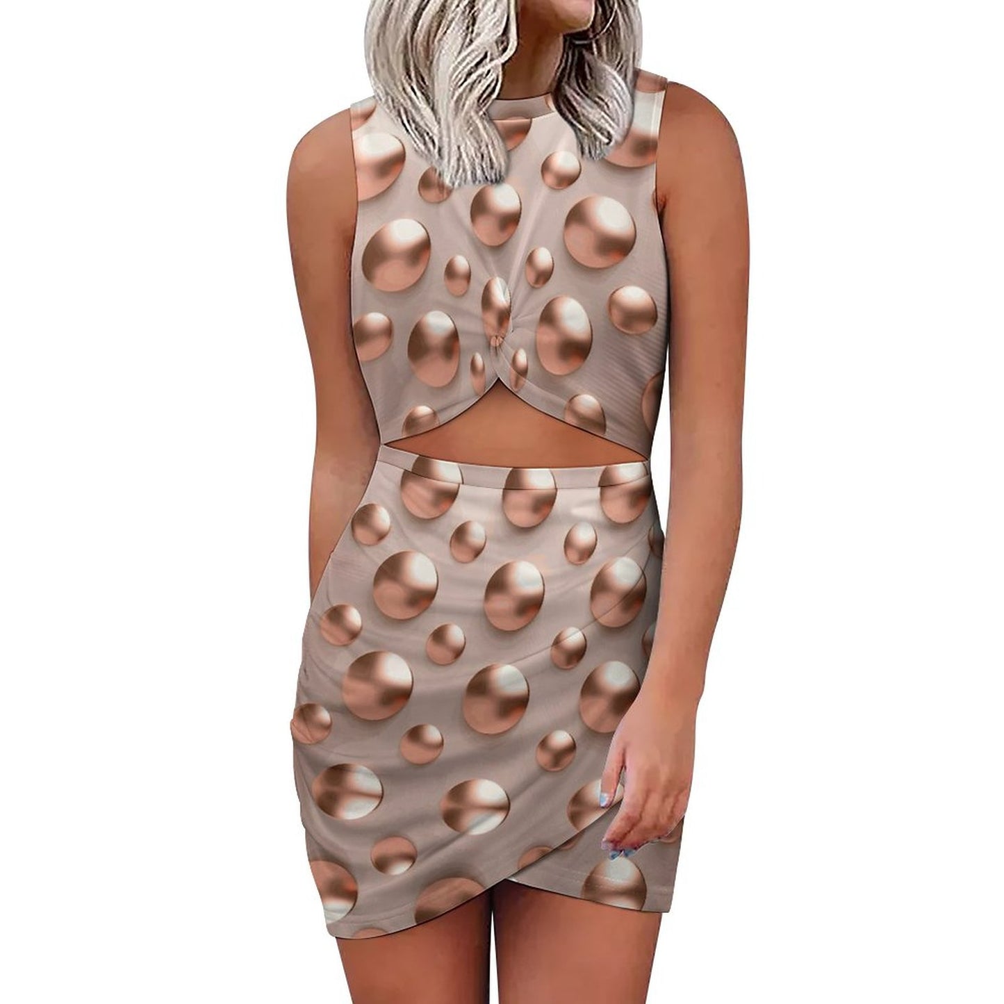 Cutout Bodycon Slim Fit Dress BEQ (All-Over Printing)