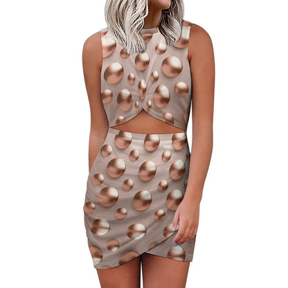 Cutout Bodycon Slim Fit Dress BEQ (All-Over Printing)