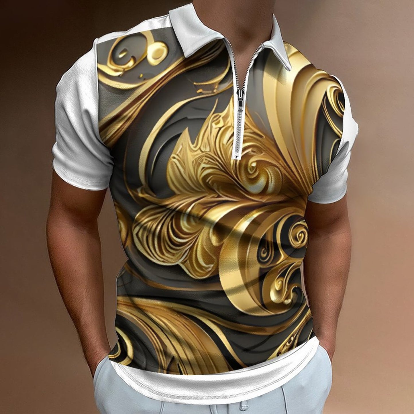 Men's Short Sleeve POLO Shirt with Zipper(All-Over Printing)