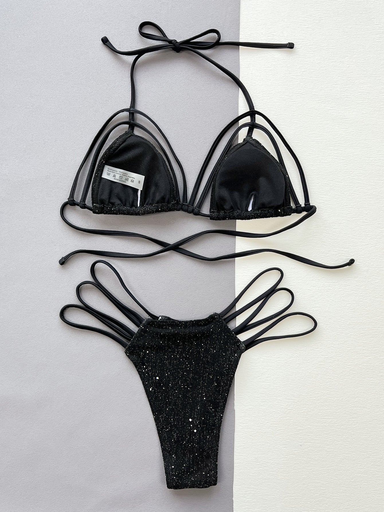 Glitter Halter Neck Strappy Two-Piece Bikini Set-S/M/L