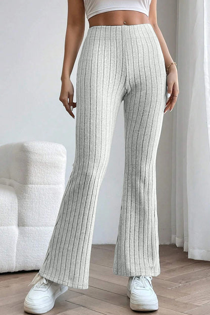 0N SALE:::Full Size Ribbed High Waist Flare Pants (black/blue/teal/grey)-SMALL-3XL