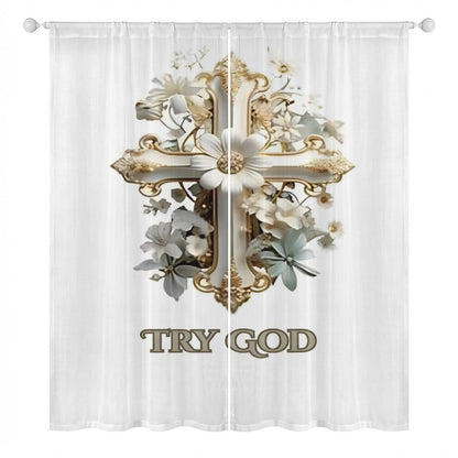 Sheer Curtain(All-Over Printing)-TRY GOD