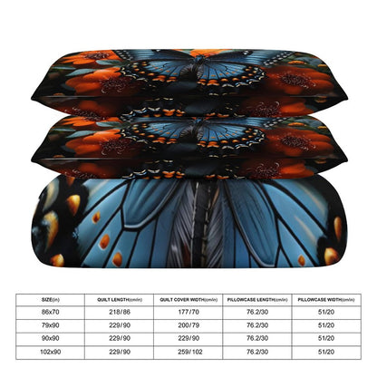 3-Piece Bedding Set-90"x90"/ 229x229cm (Dual-sided Printing)-BLUE BUTTERFLY