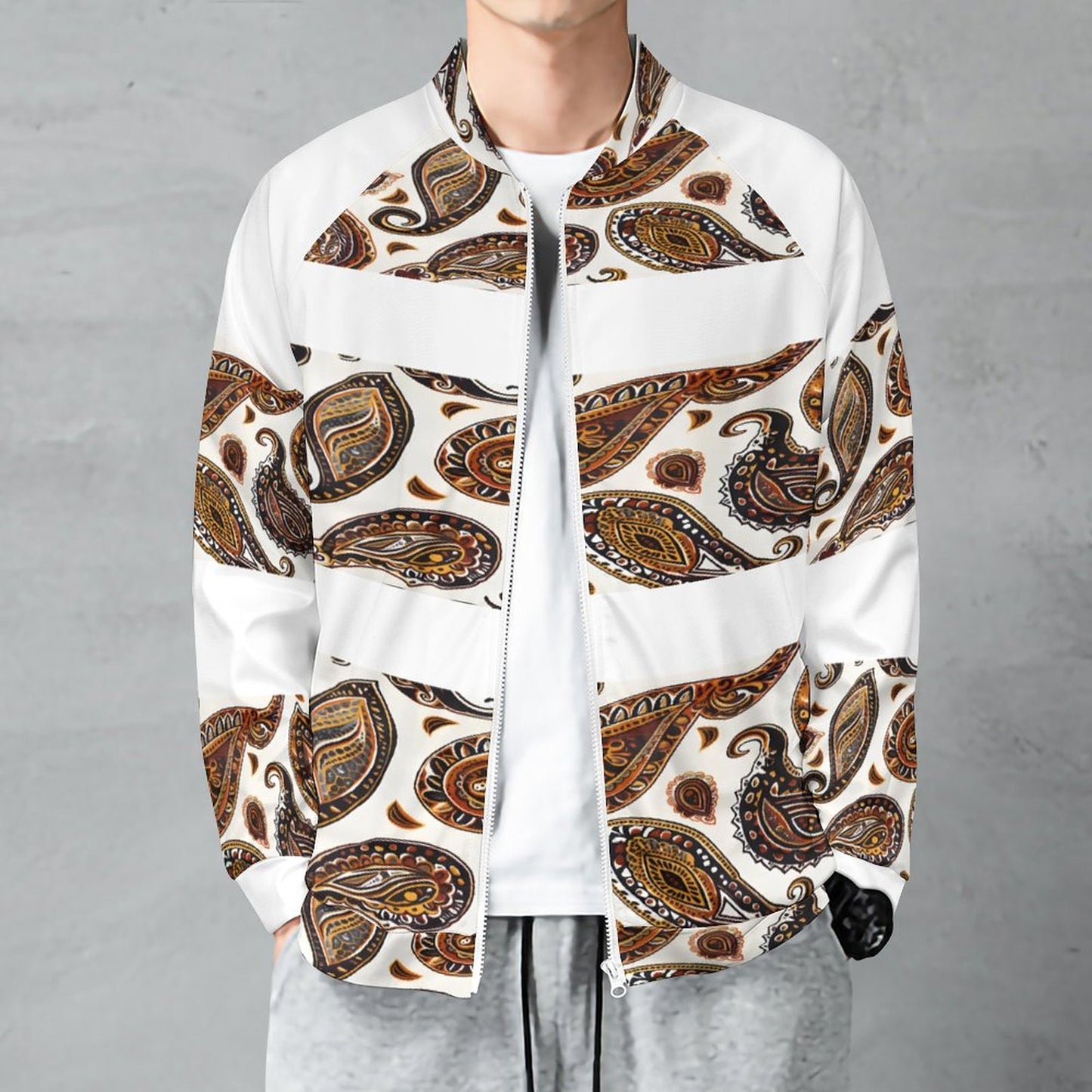 ORANGE PAISLEY Raglan Zipper Jacket-SMALL-5XL