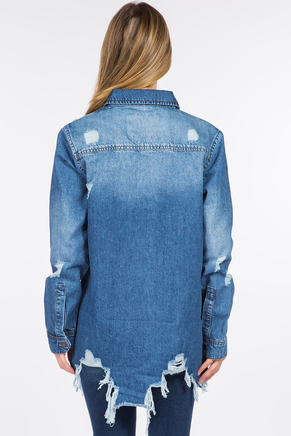 American Bazi Distressed Frayed Hem Denim Jacket (S/M/L)