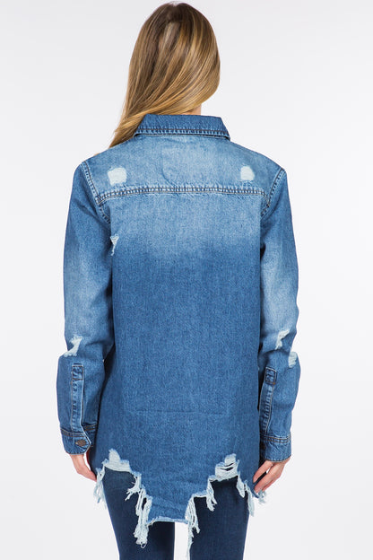American Bazi Distressed Frayed Hem Denim Jacket (S/M/L)