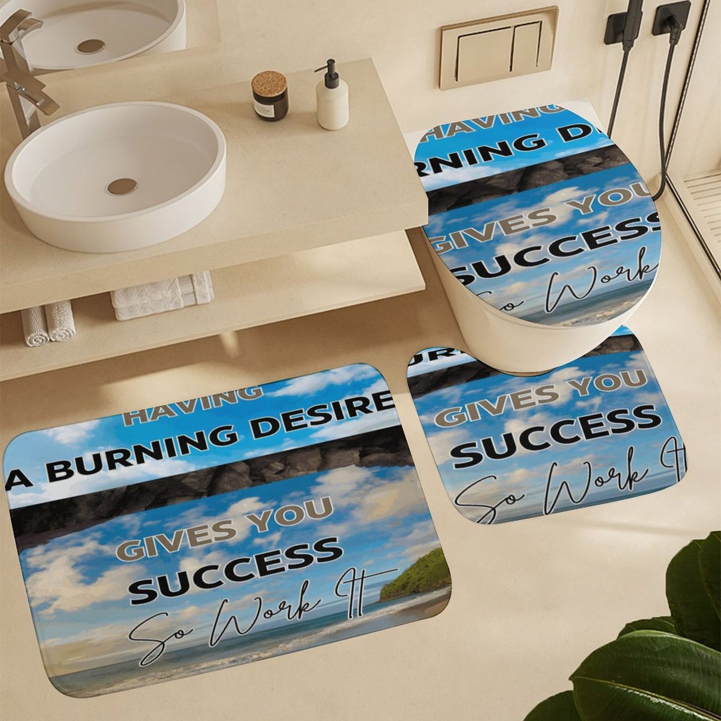 Shower Curtain Set with 3 Rugs