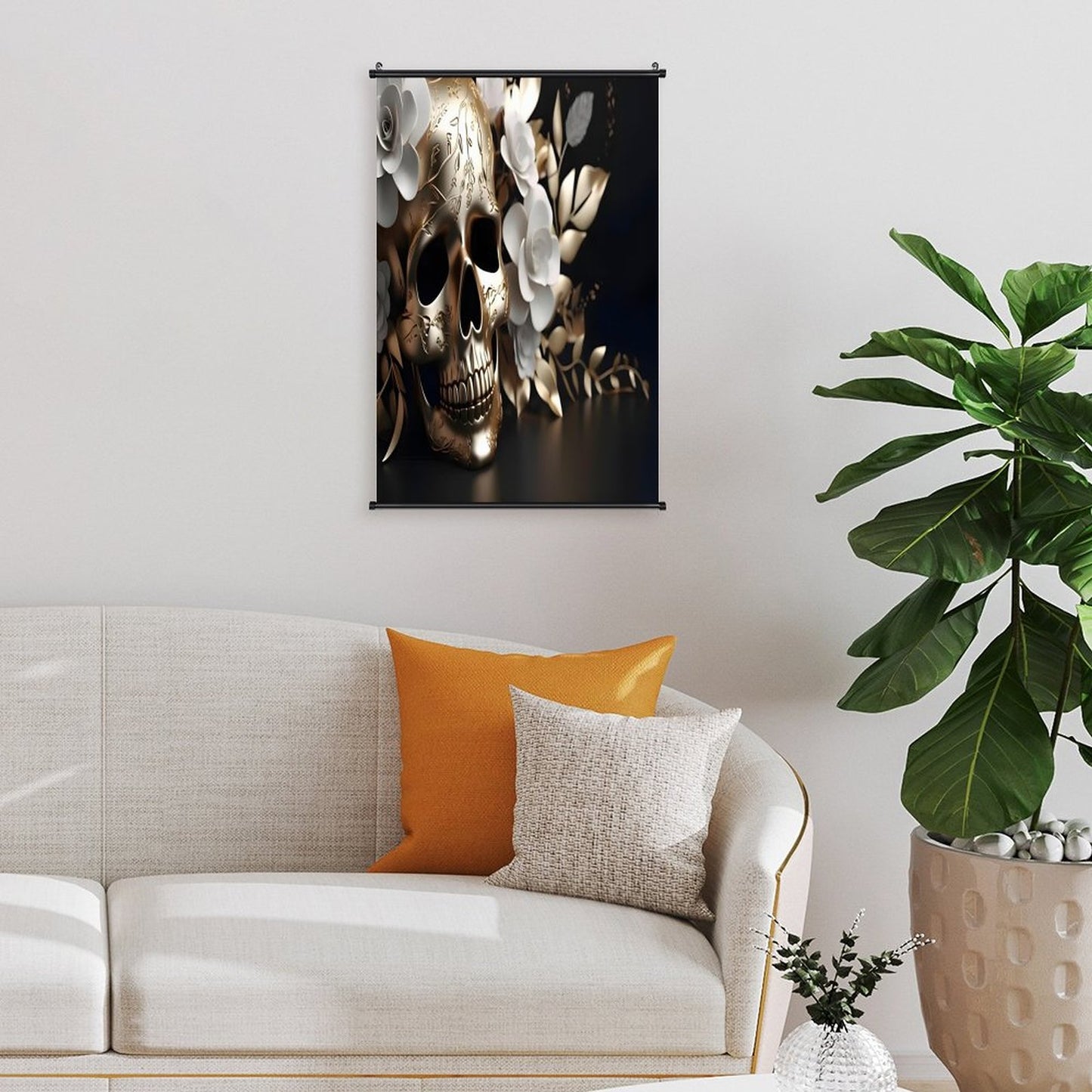 Canvas Hanging Poster with Scrolls-16"x24"/ 40x60cm-FLOWER SKULL