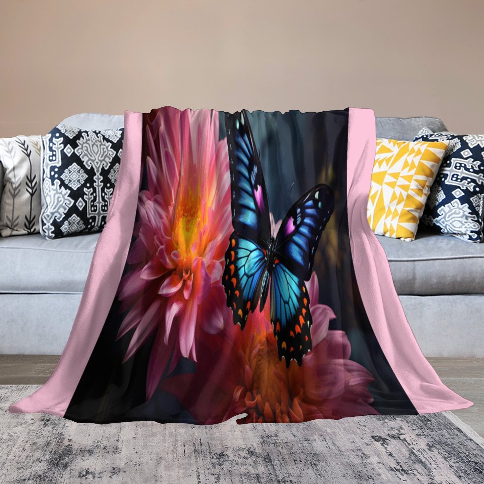 BLUE BUTTERFLY 280gsm Flannel Blanket-50"x60" (Dual-sided Printing)