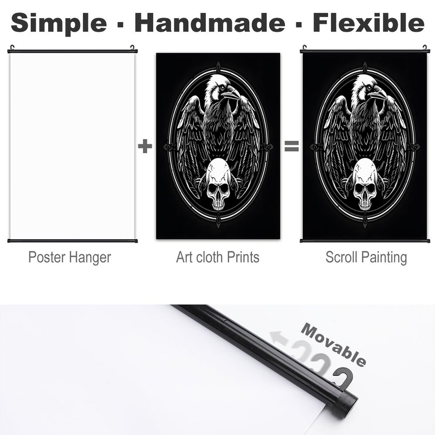 Canvas Hanging Poster with Scrolls-16"x24"/ 40x60cm-EAGLE & SKULL