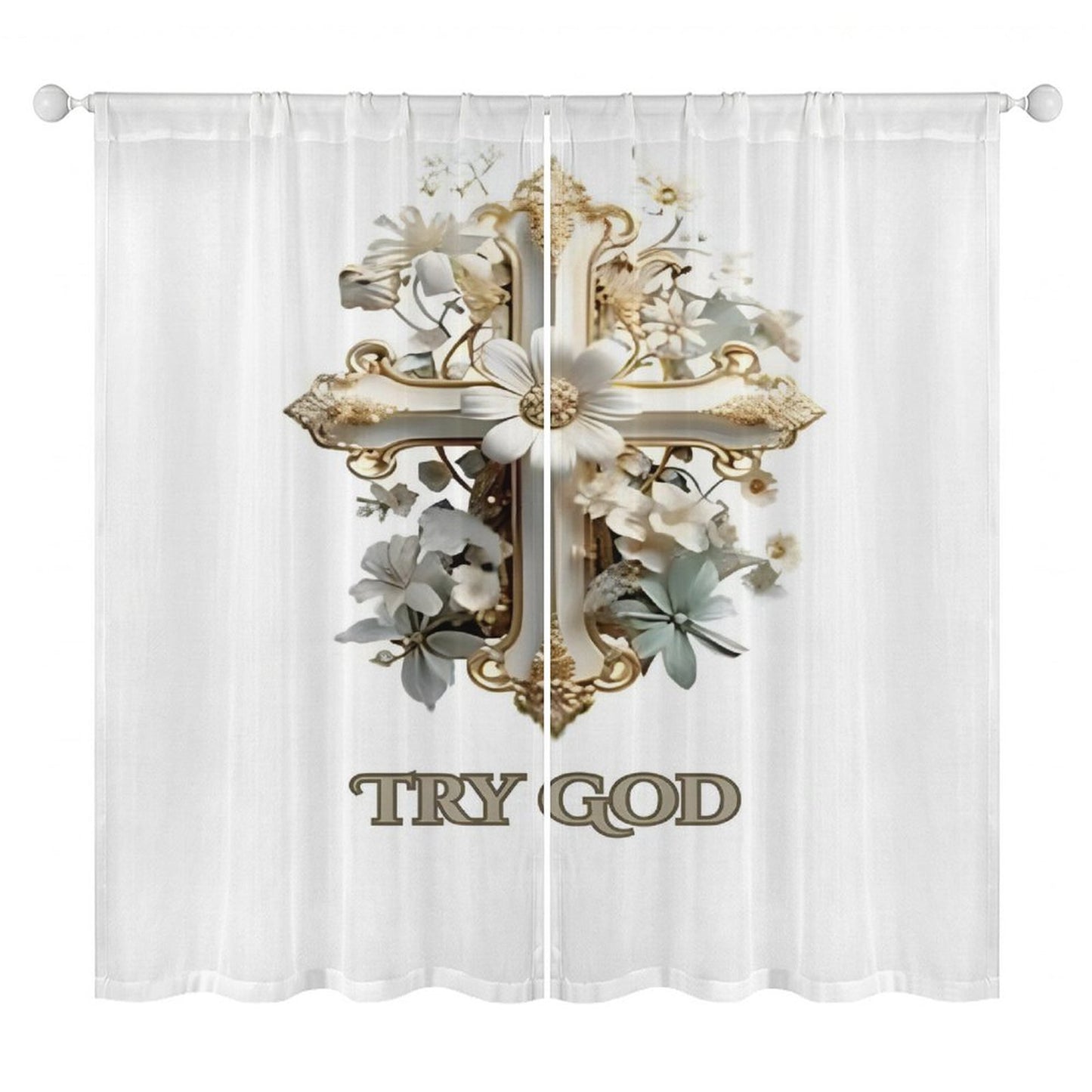 Sheer Curtain(All-Over Printing)-TRY GOD