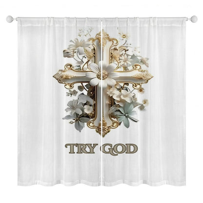 Sheer Curtain(All-Over Printing)-TRY GOD