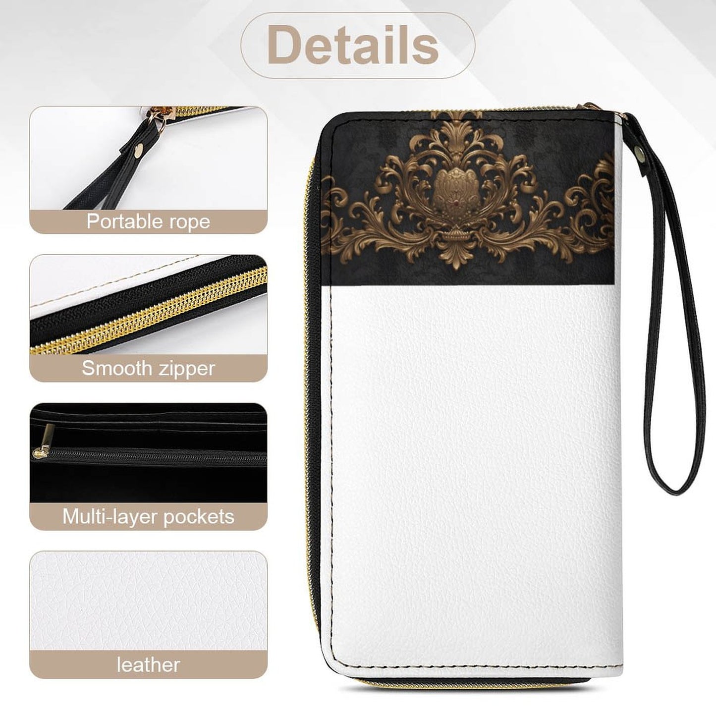 Leather Wallet with Wristlet Strap (2 Pictures on 2 Sides)