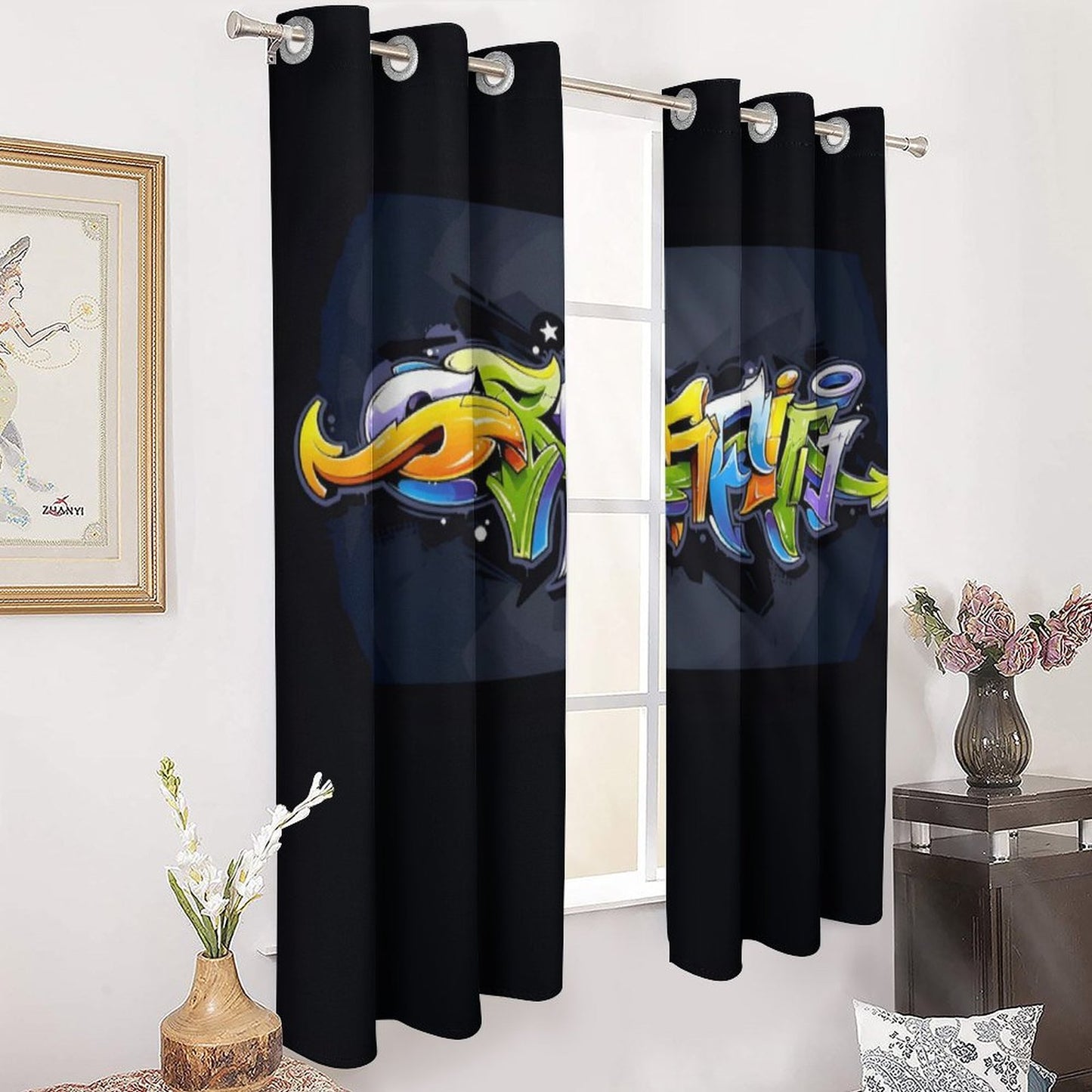 COLORFUL GRAFFITI Grommet Curtains-52"x72"/ 132x183cm