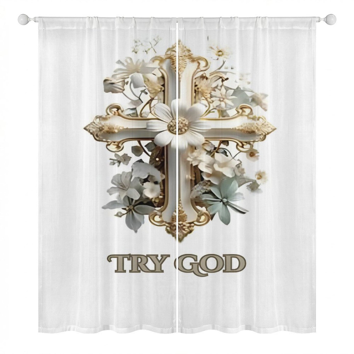 Sheer Curtain(All-Over Printing)-TRY GOD