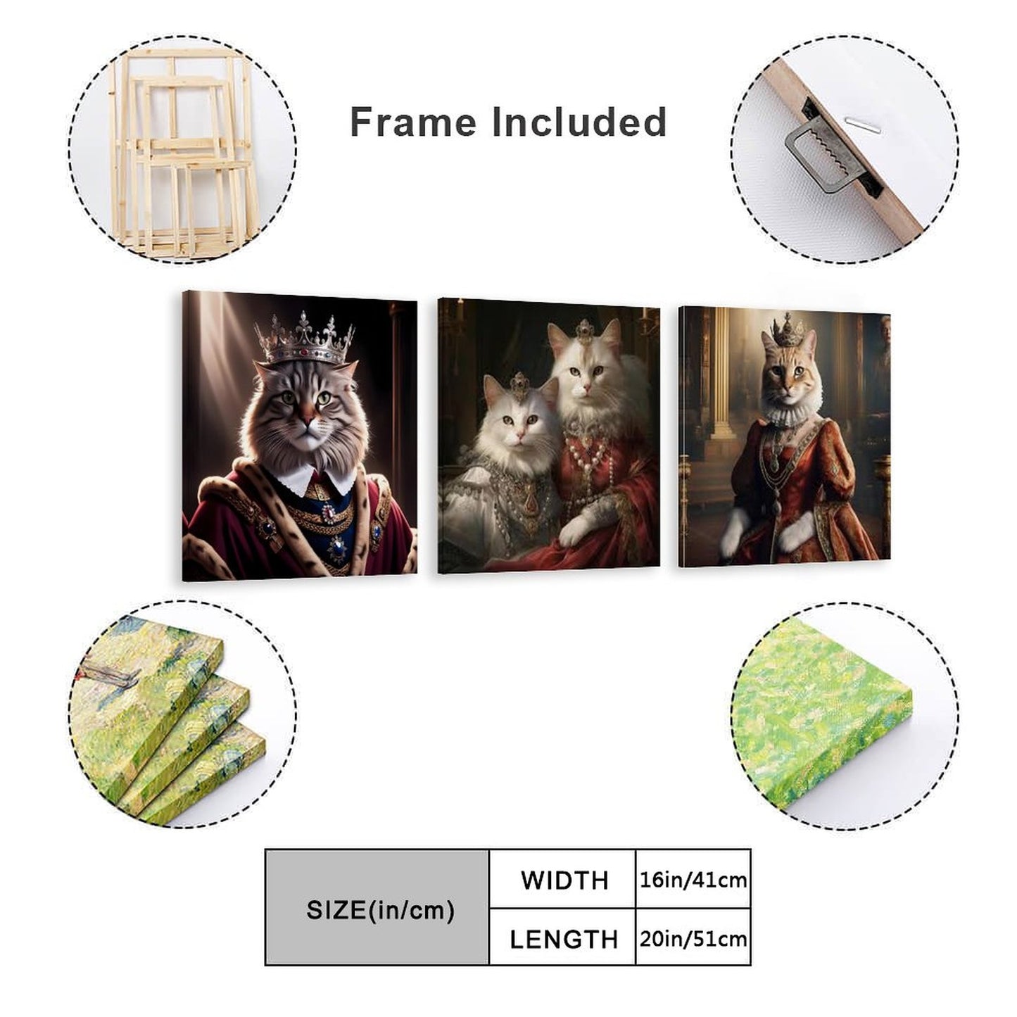 Vertical Multicolor Framed Wall Art-4:5 Aspect Ratio- KING & QUEEN CATS