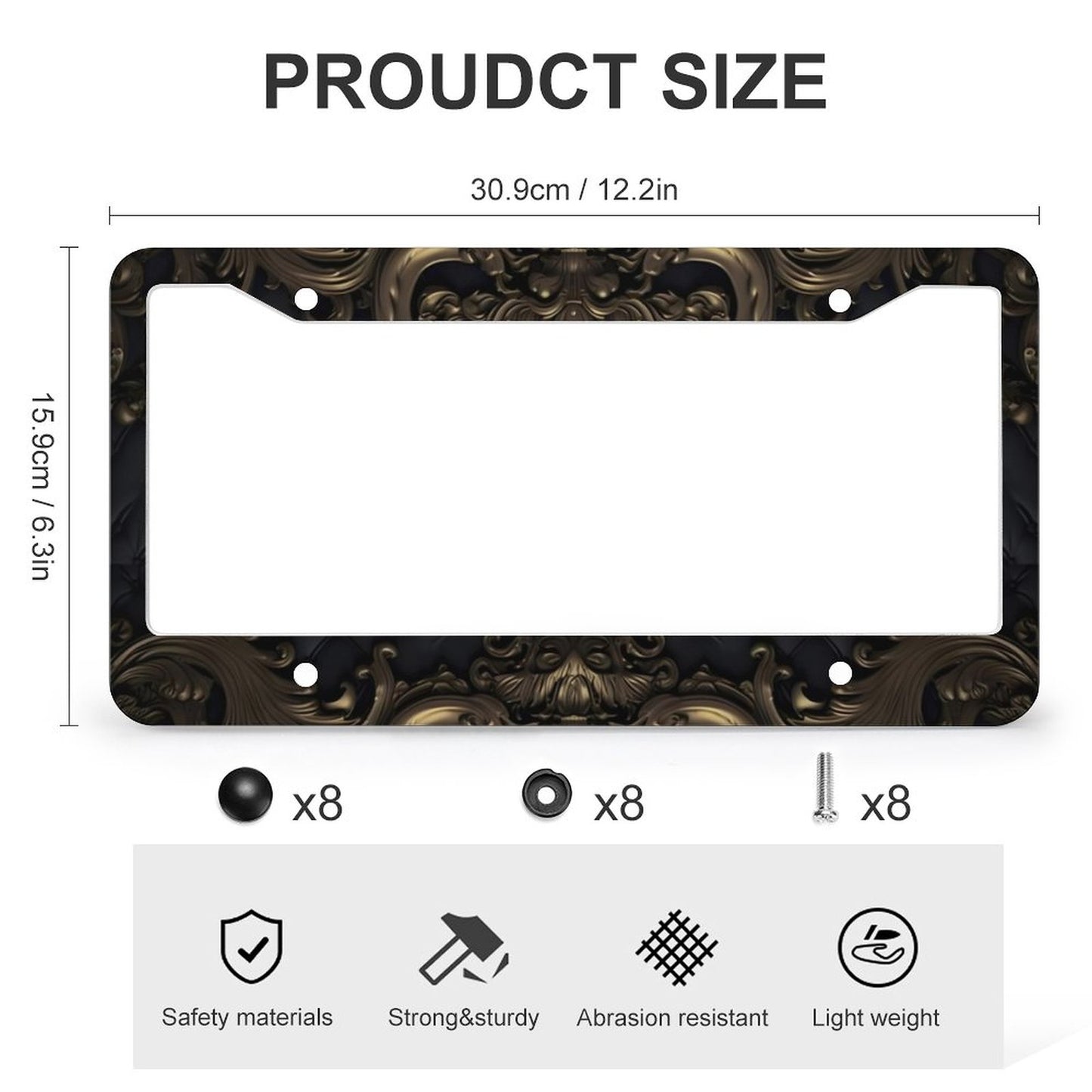 License Plate Frames with 4 Round Holes (1 Pair)