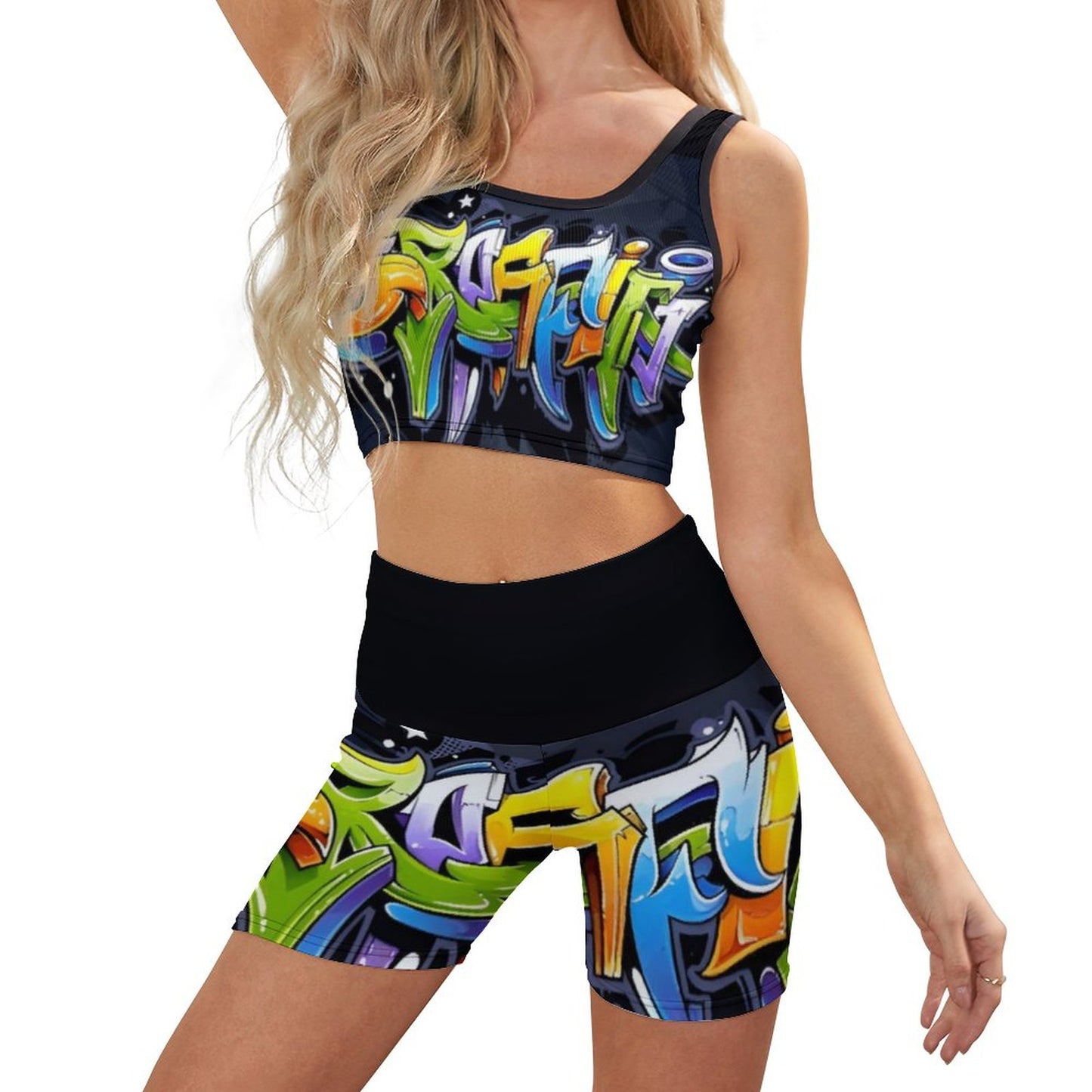 COLORFUL GRAFFITI Ribbed Yoga Set-SMALL-2XL