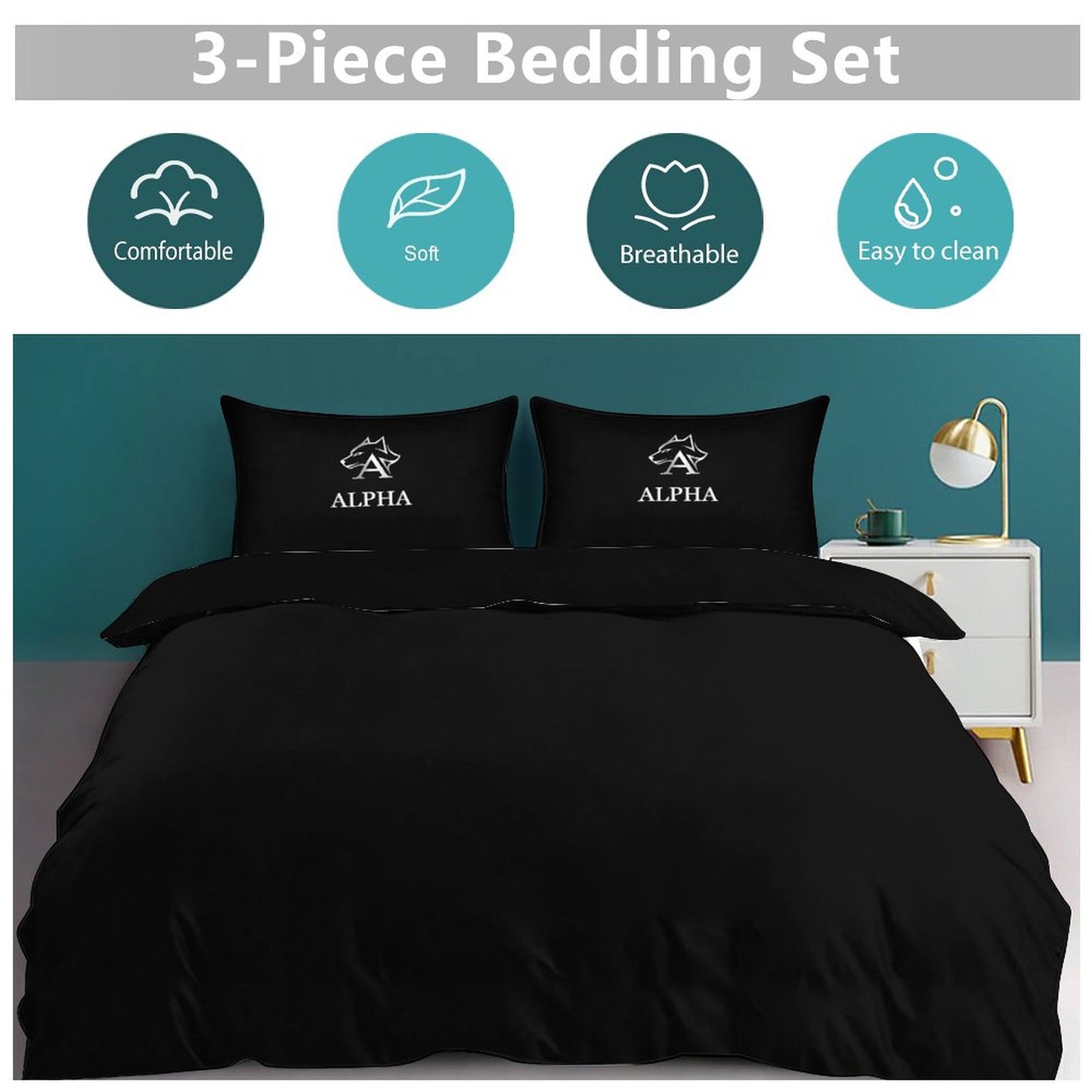 3-Piece Bedding Set-90"x90"/ 229x229cm (Dual-sided Printing)