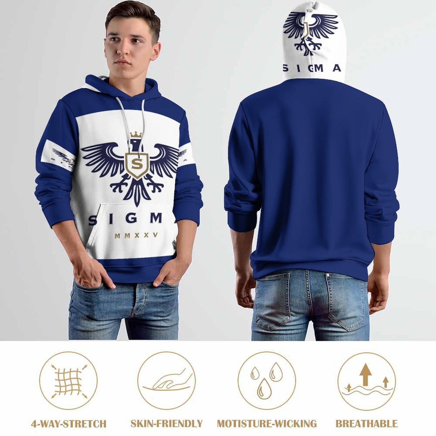 230gsm Men's Personalized Hoodie with Double-layer Cap (All-Over Printing)