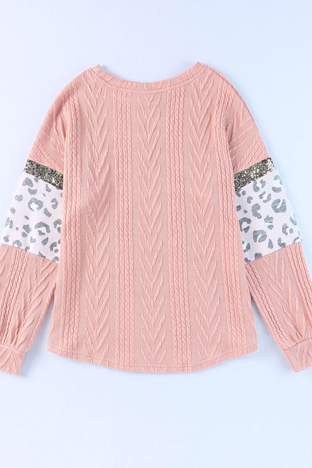 Sequin Leopard Round Neck Long Sleeve Sweater-SMALL-XL
