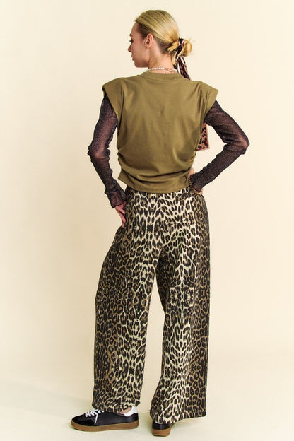 Davi & Dani Leopard Wide Leg Pants-S-L