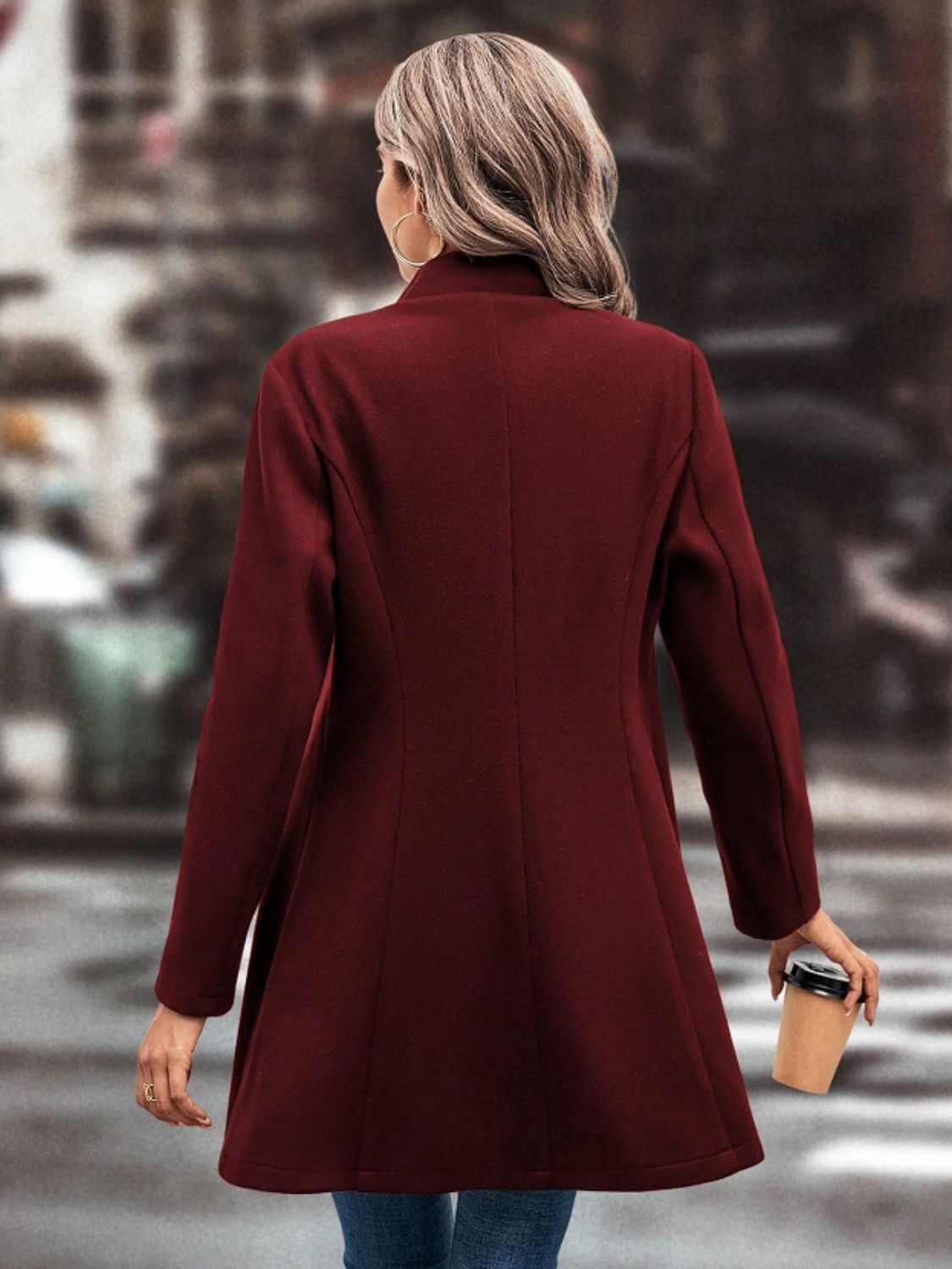 Collared Neck Button Up Long Sleeve Coat-SMALL-XL