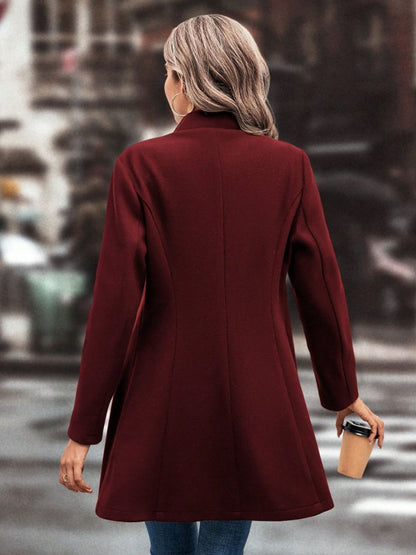 Collared Neck Button Up Long Sleeve Coat-SMALL-XL
