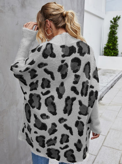 Angel Wings Leopard Pattern Fuzzy Cardigan (white/grey/khaki)-S-XL
