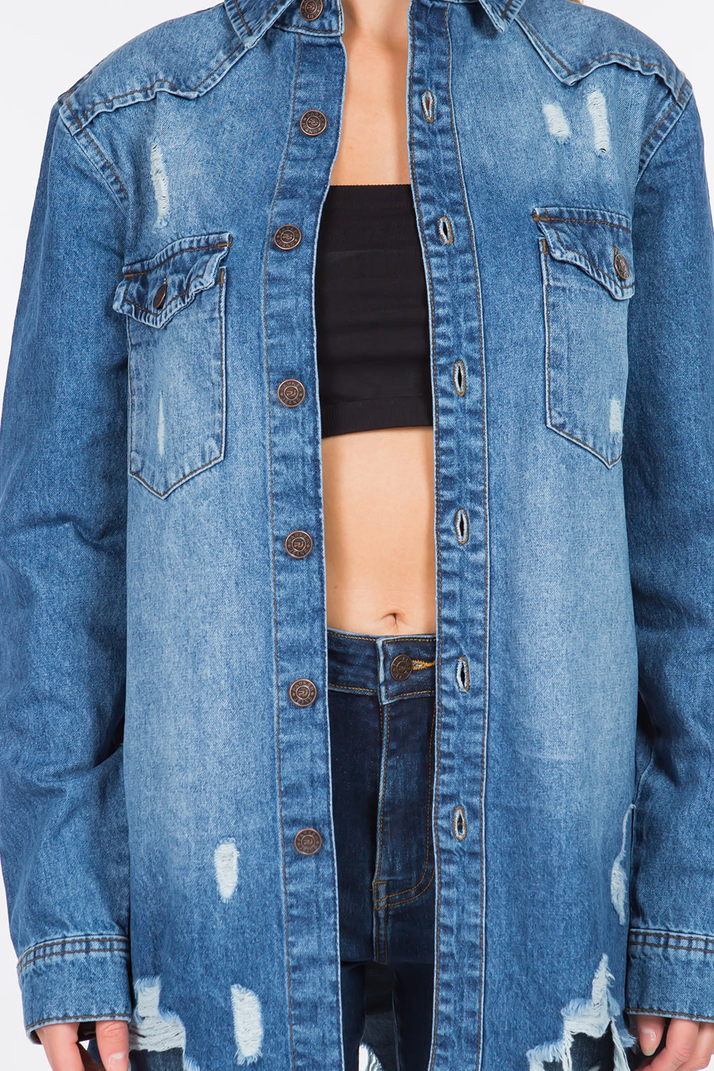 American Bazi Distressed Frayed Hem Denim Jacket (S/M/L)