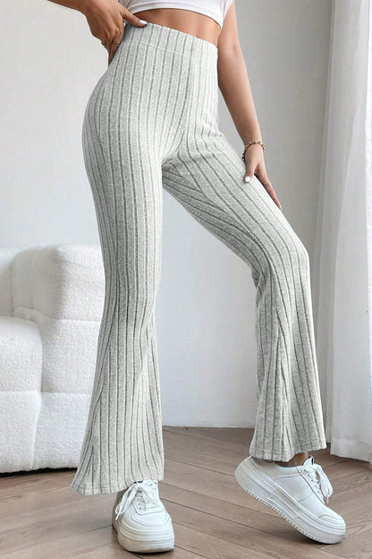 0N SALE:::Full Size Ribbed High Waist Flare Pants (black/blue/teal/grey)-SMALL-3XL