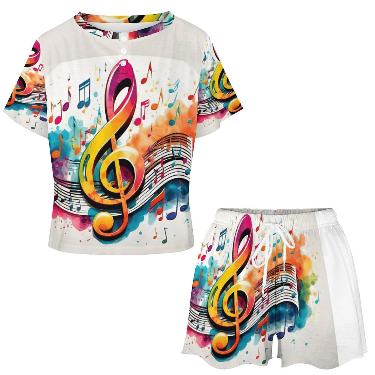 MUSIC GRAFFITI Short Sleeve Loungewear-SMALL-5XL