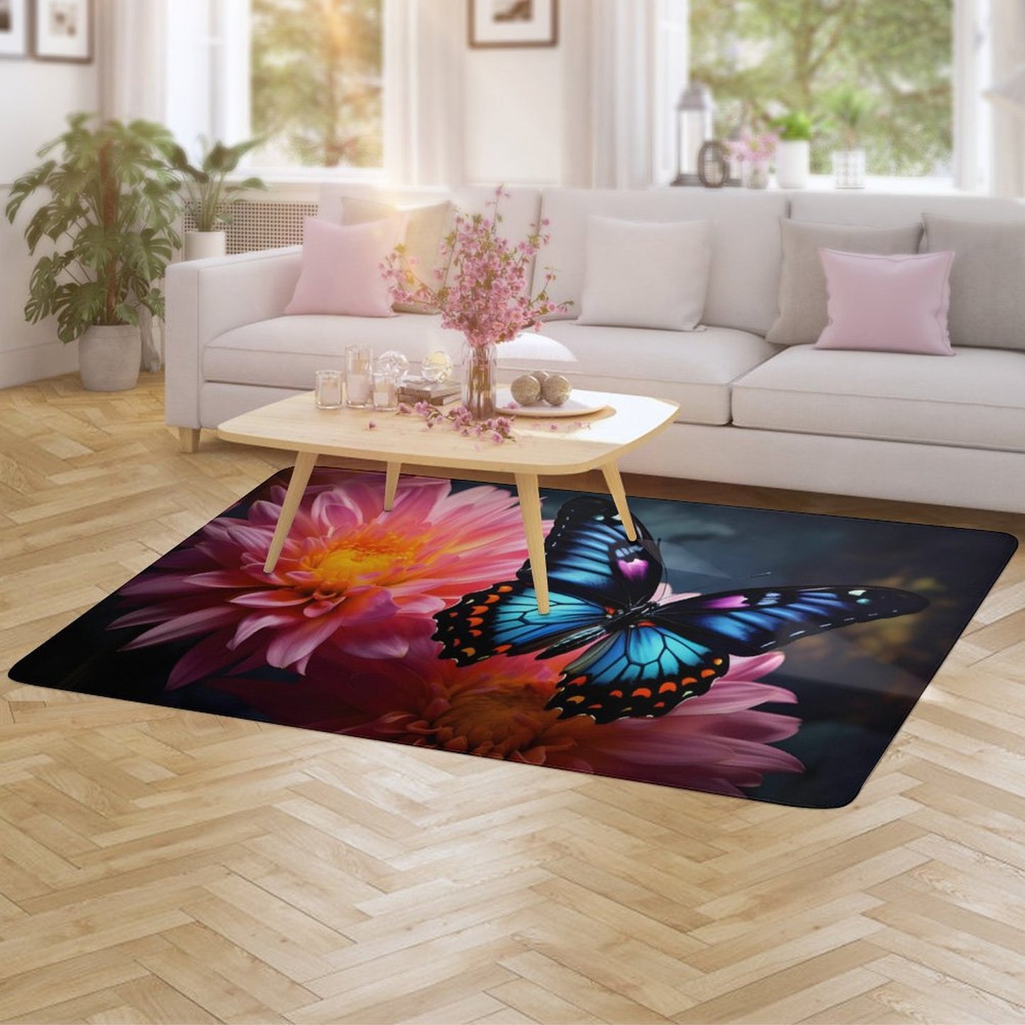 BLUE BUTTERFLY Coral Velvet Floor LARGE Mat for Home-60"x40"