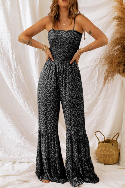 Floral Spaghetti Strap Wide Leg Jumpsuit-SMALL-XL