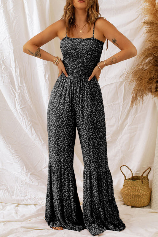 Floral Spaghetti Strap Wide Leg Jumpsuit-SMALL-XL