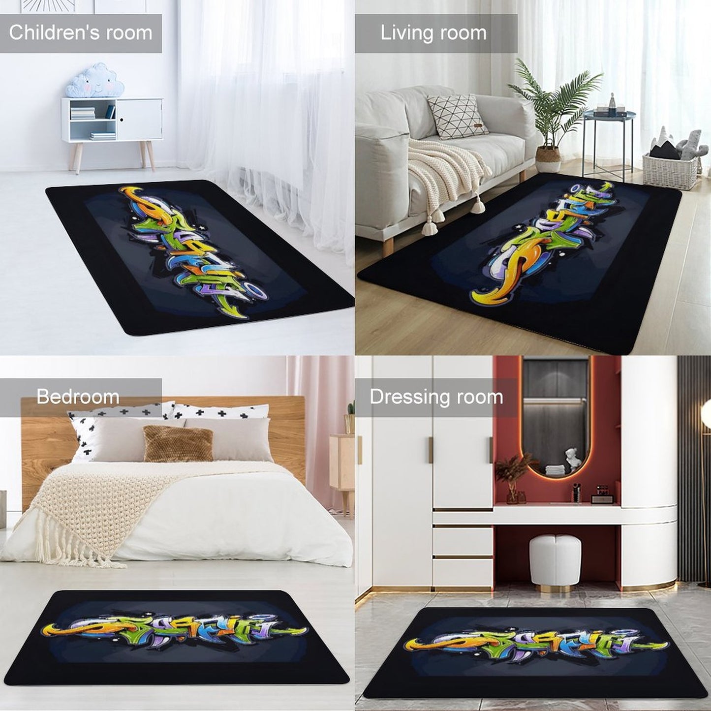 COLORFUL GRAFFITI Coral Velvet LARGE Floor Mat for Home (LR/BR)-60"x40" (anti-skid)