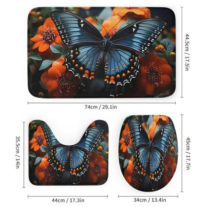 Shower Curtain Set with 3 Rugs-BLUE BUTTERFLY