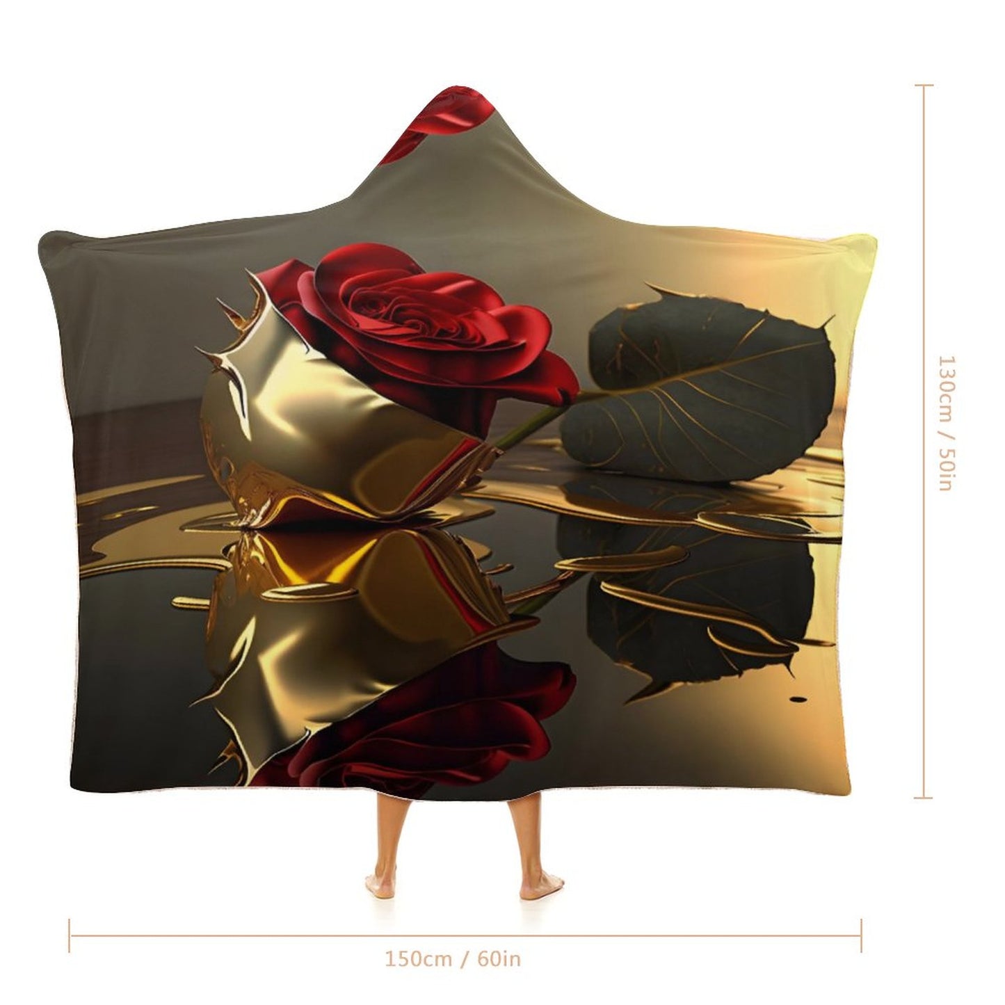 ROSE IN GOLD Wrap Hooded Blanket-50"x60"/ 130x150cm