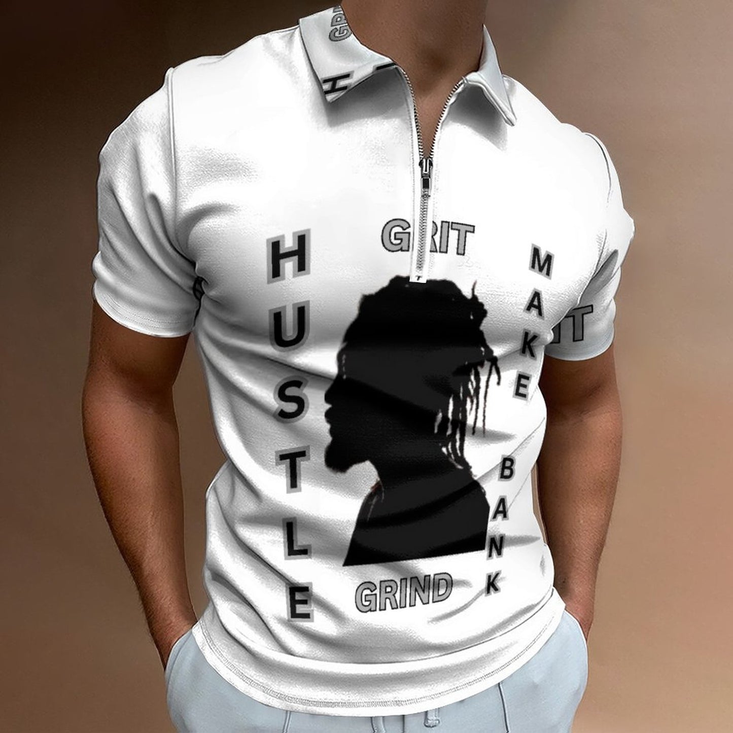 Men's Short Sleeve POLO Shirt with Zipper B470 (All-Over Printing)