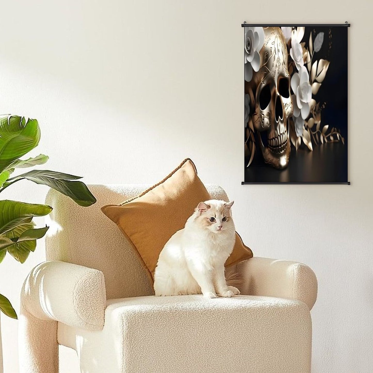 Canvas Hanging Poster with Scrolls-16"x24"/ 40x60cm-FLOWER SKULL