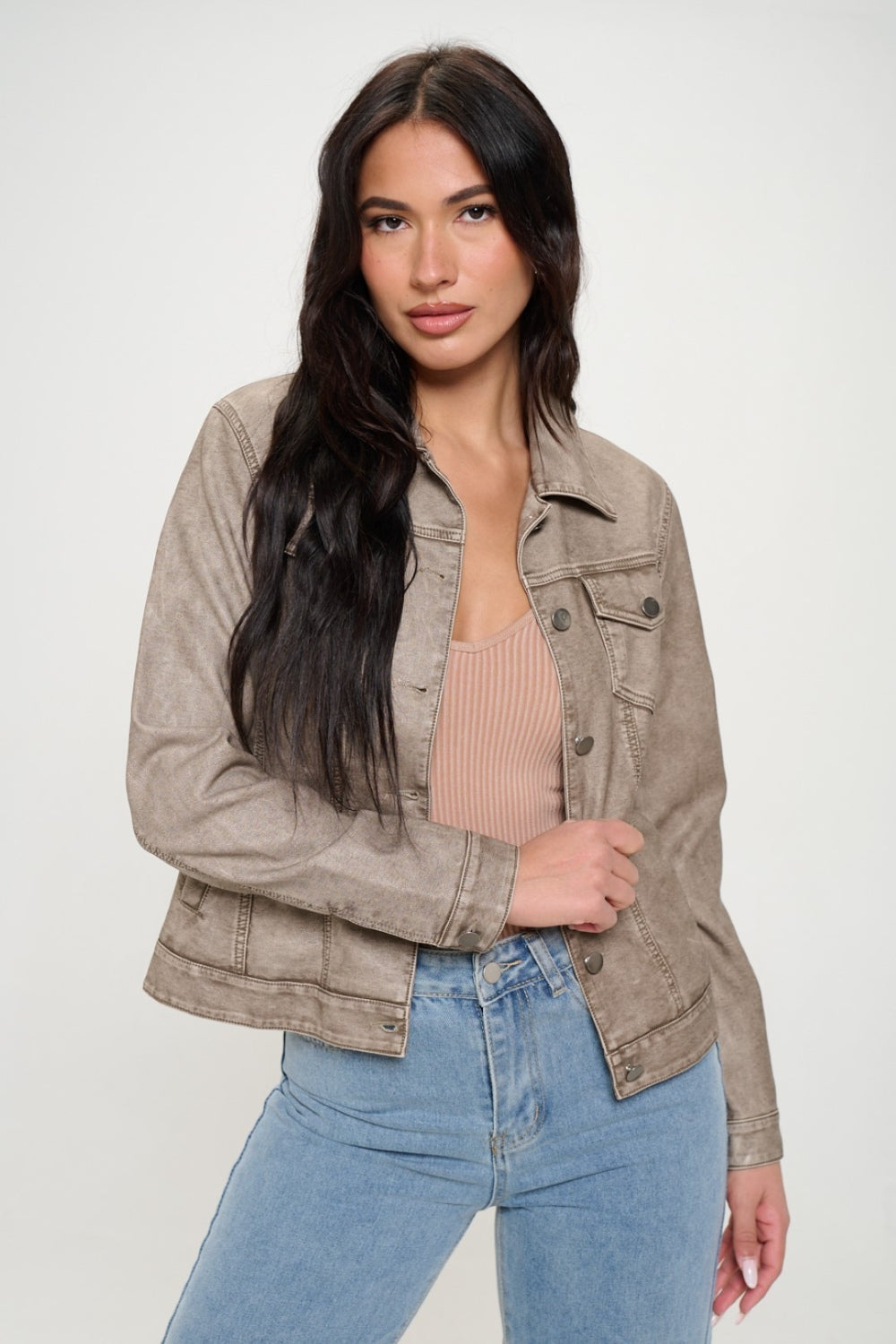 Coalition LA Button Down Cargo Vegan Leather Jacket-SMALL-XL
