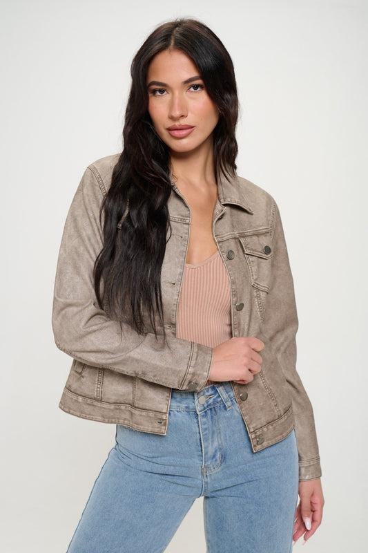 Coalition LA Button Down Cargo Vegan Leather Jacket-SMALL-XL