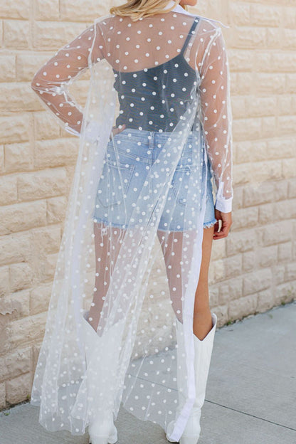 Polka Dot Long Sleeve Cover Up-SMALL-XL