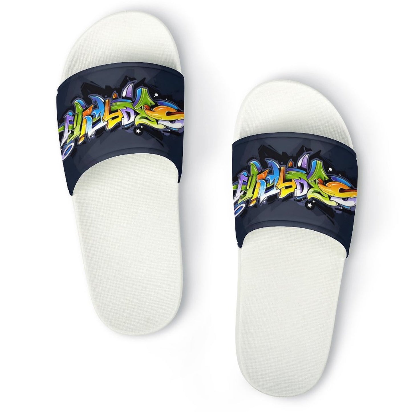 COLORFUL GRAFFITI Unisex PVC Slippers or Slides (white or black soles)