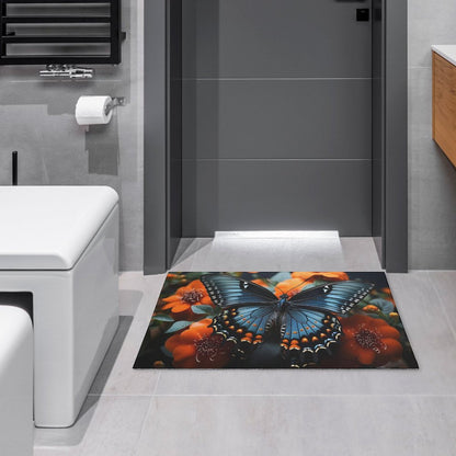 Crystal Velvet Bedroom Floor Mat-BLUE BUTTERFLY